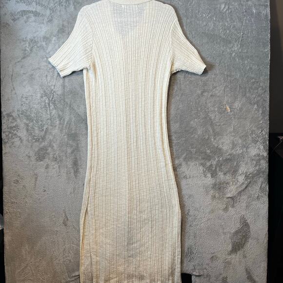 Free People Beach Size Large Riding Waves Knit Midi Dress Button Down Cream - Picture 4 of 8